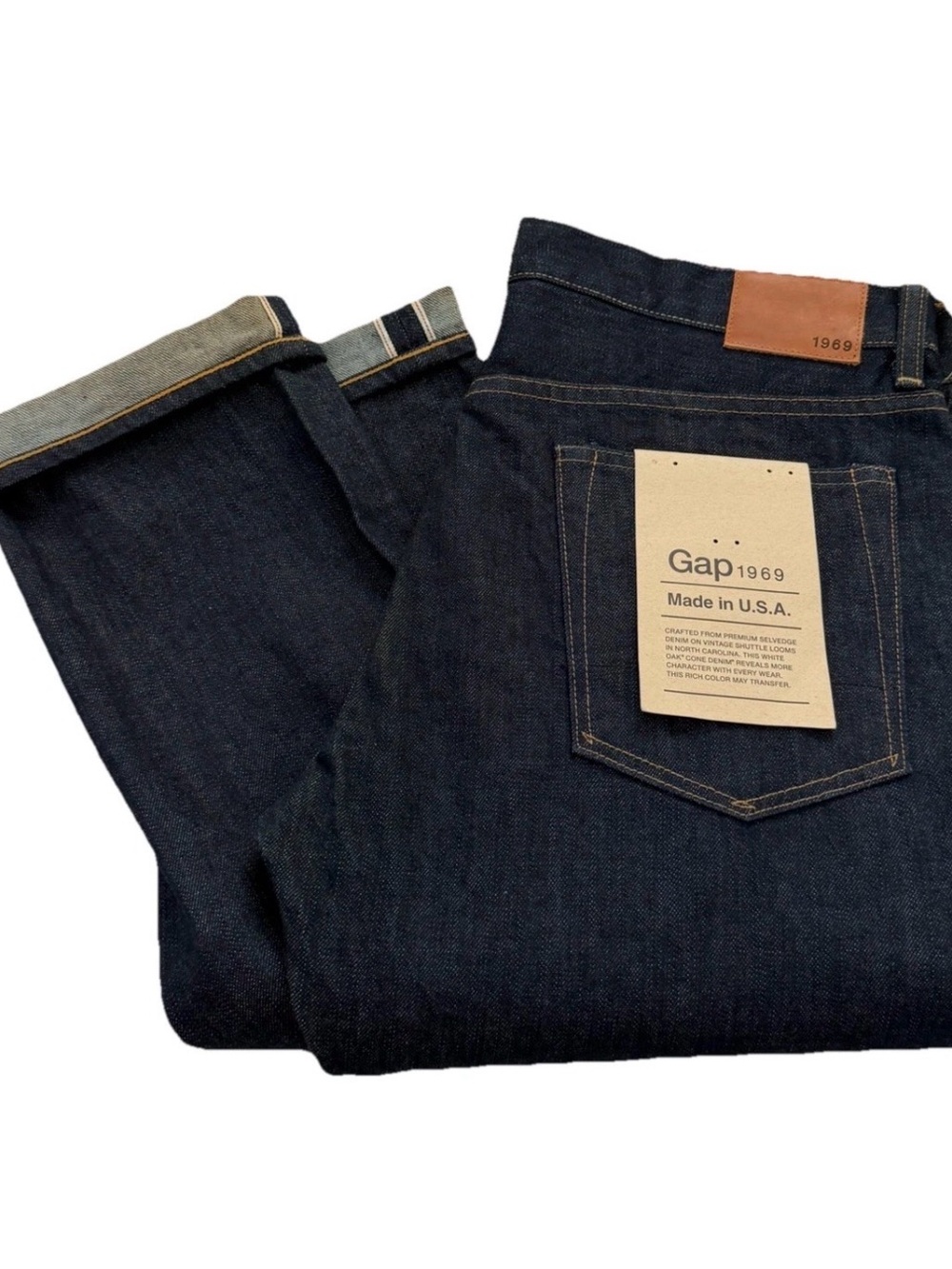 Gap 1969 slim selvedge jeans 33x32 Raw Blue Rigid Dead Stock made in USA